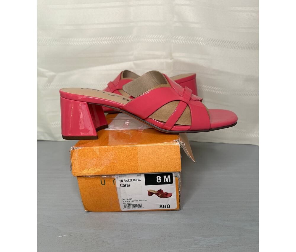 Unisa Rallee-J Heeled Sandals Coral Faux Leather Block Heel Womens Size 8M